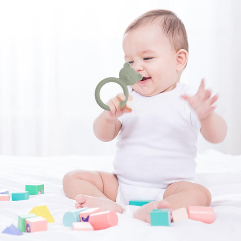 Silicone Baby Teether, Teething Toy Ring for Babies, Easy to Hold Design, BPA Free (Sand + Light Grey)...