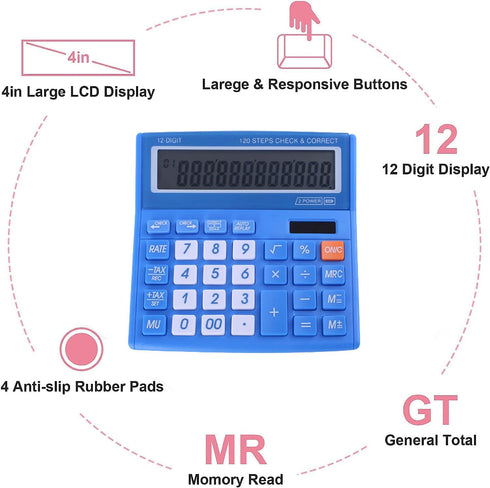 Desktop Calculator Basic Office Desk Calculator 12 Digit with Solar Power and Easy to Read LCD Display, Big Buttons, for Home, Office, School, Cla...
