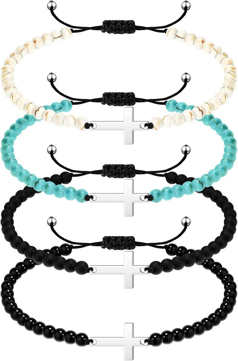 Fumete 16 Pcs Cross Bracelet, Cross Beads Bracelet for Women Men, Cross Yoga Healing Anxiety Bracelets with 4mm Natural Stone Beaded Adjustable Cr...