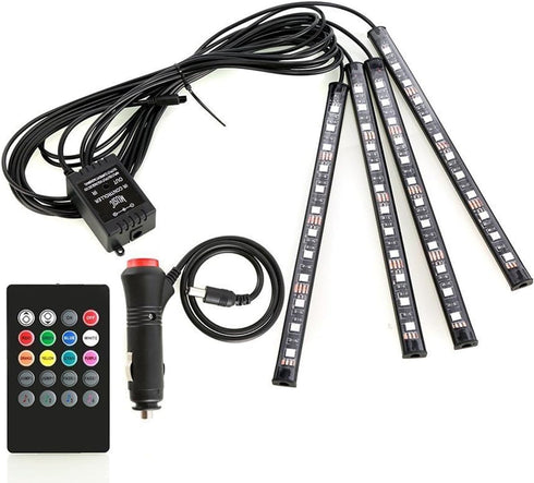 Car LED Strip Light Interior, Sound Active 4 Lines 48 LEDs Multicolor Music Sync Interior Car Lights Under Dash Waterproof led Lights for car, Wir...