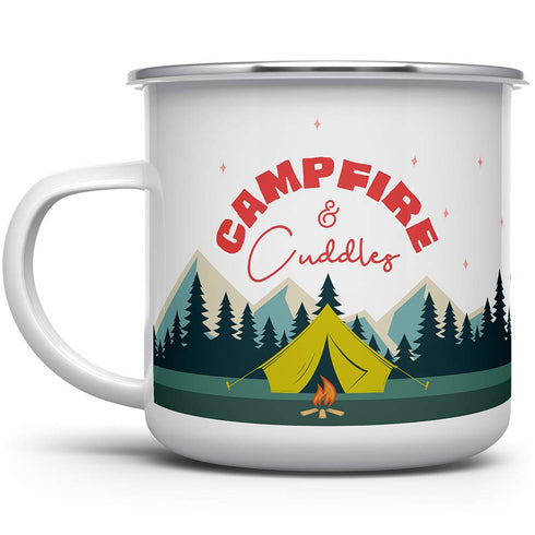 Campfire and Cuddles Enamel Camp Mug, Outdoor Camping Coffee Cup, Mountain Nature Hiking Outdoorsy Gift (12oz)...