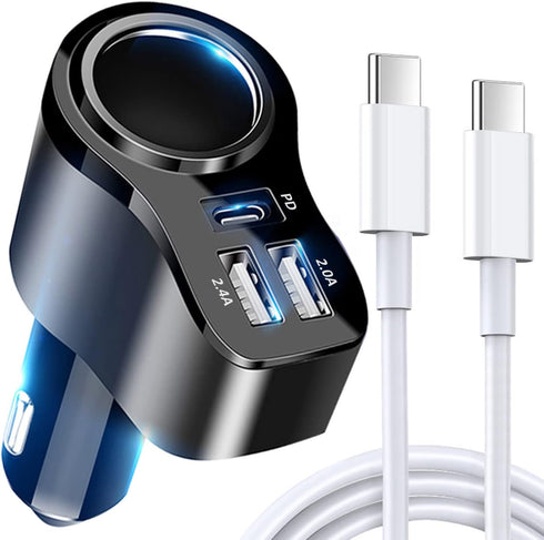 4 in 1 USB C Car Charger, 168W Multi USB Cigarette Lighter Adapter, Socket Splitter with 3 USB Ports, 12V/24V Dual USB Type C PD Fast Car Charger ...