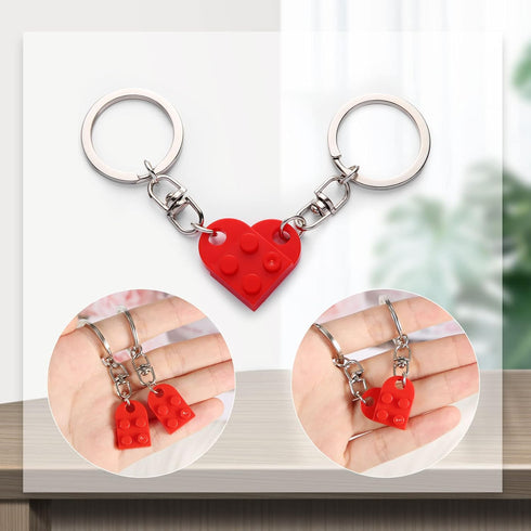 Heart Keychain Set, Red Heart Keychain Small Brick Heart Keychain for Couples, 2Pcs Matching Heart Decorations Valentines Gift for Girlfriend Boyf...