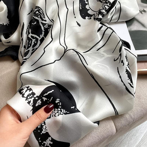 Silk Feeling Long Satin Scarf Fashion Beach Scarf Shawl Check Style Sunscreen Shawls Wraps-Lightweight Pattern...