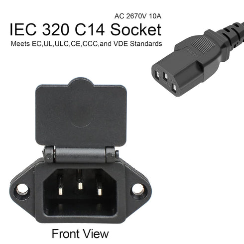QTEATAK 2 Pcs AC 250V 10A IEC 320 C14 Panel Mount Plug Adapter Power Connector Socket with Spring Cover...