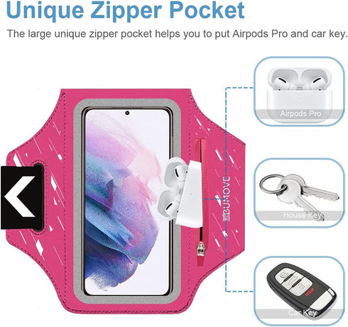 Running Armband with Headset Bag for Samsung Galaxy S25,S24, S23, S22,S21,Zipper Slot Car Key Holder, Workouts Sports Phone Arm Band (Pink)...
