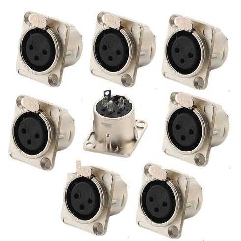 XLR Female Jack 3 Pin Panel Mount Jacks, XLR Female Socket Audio Speaker Microphone Connector 8Pcs,Silver Metal Housing...