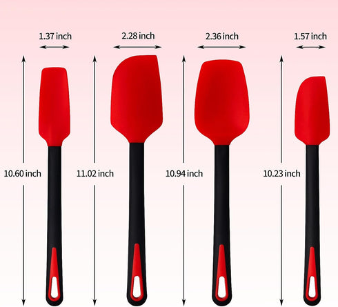 Silicone Spatula - Heat Resistant Rubber Spatulas for Cooking & Baking - Set of 4 - Red & Black...