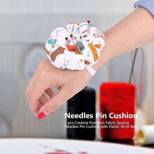 Wrist Pin Cushion, Pumpkin Shaped Pincushions Band Wearable Needle Finger Wristband Cushions Pins Holder Elastic Strap Quilting Pop Snap Ring Sewi...