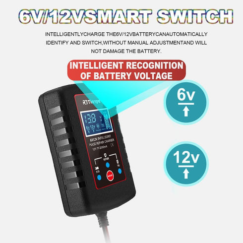 B-Qtech Upgraded 2Amp Car Battery Trickle Charger 6V/12V Smart Fully Automatic 3 Mode Battery Charger Maintainer, Battery Desulfator for Lawn Mowe...