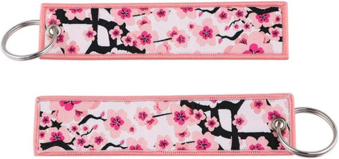 Pink Cherry Plum Flower Tree Blossom Japan Japanese Keychain Key Tag Chain Fob Ring...
