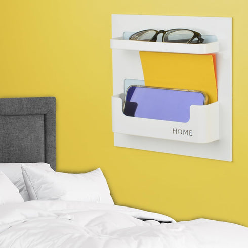 Bedside Shelf - Stick On Wall Mounted Bed Room,Dorm,Office Adhesive Floating Accessories Caddy Organizer/Holder for Phone,Glasses,Remote Control,K...