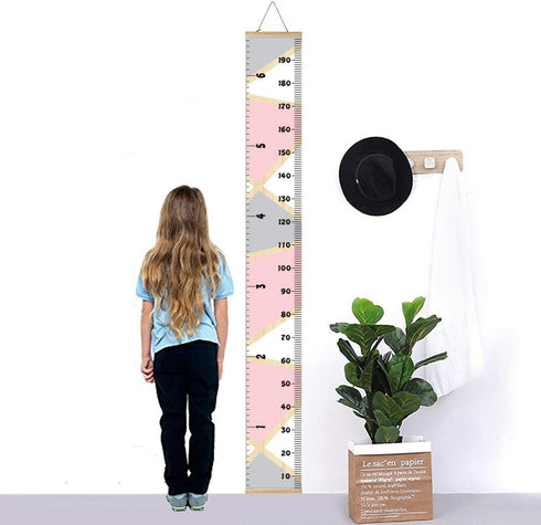 Kids Growth Chart, Wood Frame Fabric Canvas Height Measurement Ruler from Baby to Adult for Child's Room Decoration 7.9 x 79in (7.9 x 79in, Pink &...