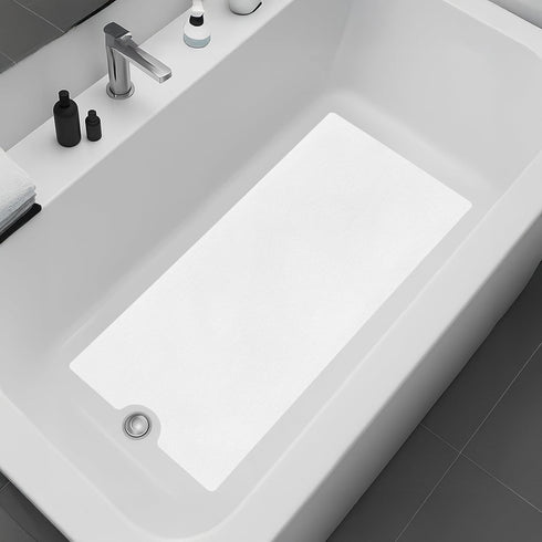 Peel and Stick Bathtub Mat - White Adhesive Vinyl Anti Slip with Drain Cut Out - Non Slip Shower Bath Mat - Extra Long Bathroom Accessory for Wet ...