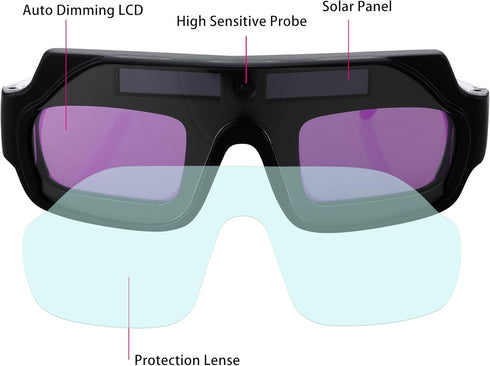 Auto Darkening Welding Goggles, Solar Powered True Color Anti-Glare Safety Welding Glasses for TIG MIG MMA Plasma Welding, Lightweight Welders Gla...