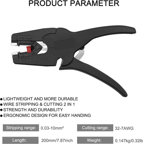 Automatic Wire Stripper/Wire Cutter, 2 in 1 Wire Stripper Tool for 32-7 AWG Wire Stripping & Cutting, for Electric,Automotive,Industrial, Length R...