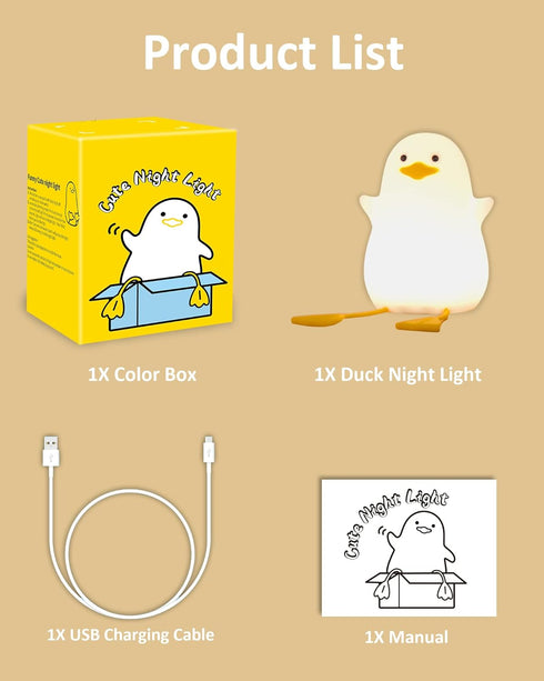Attivolife Duck Night Light for Kids, Cute Animal Silicone Lamp Touch Control + Dimmable + Timer, USB Rechargeable LED Feeding, Bedside Bedroom De...