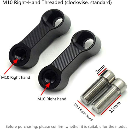 Motorcycle bike mirror Mount Risers Extenders Adapters Universal Rearview Side Mirror Adapter CNC Aluminum 10mm Right Thread...