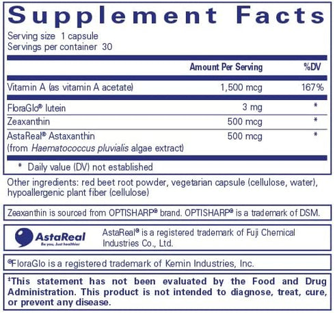 Pure Encapsulations Vitamin A + Carotenoids (Lutein, Zeaxanthin, and Astaxanthin) | Hypoallergenic Dietary Supplement | 30 Capsules...