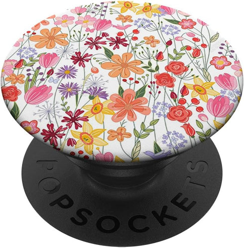 Daisy Flower Pattern On White Background Cute Botanical Grip PopSockets PopGrip: Swappable Grip for Phones & Tablets PopSockets Adhesive PopGrip...