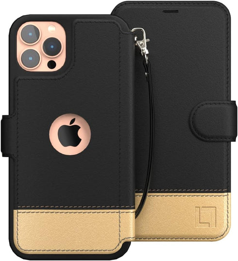 LUPA Legacy Compatible with iPhone 12 Pro Max Case Wallet, Case with Card Holder for Men & Women, Faux Leather Flip Case, Luxury Cover, Golden Dus...