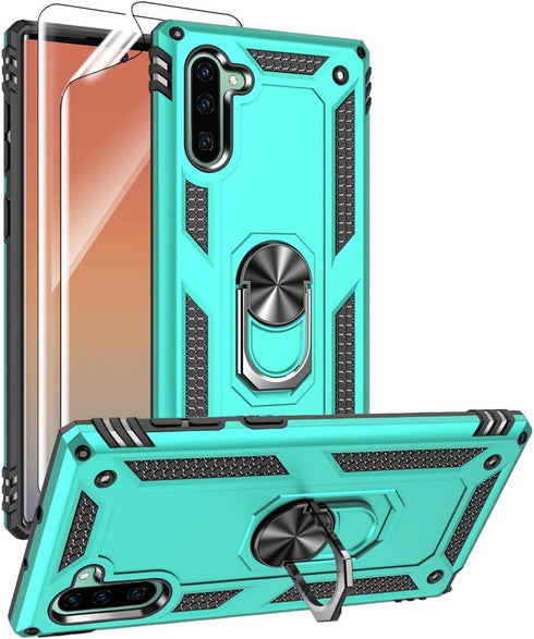 for Samsung Galaxy Note 10 Case, Note10 Case with HD Screen Protectors, Military-Grade Metal Ring Holder Kickstand 15ft Drop Tested Shockproof Cov...