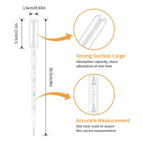 G2PLUS 100PCS 5ml Transfer Pipettes, Plastic Graduated Pipettes, Calibrated Disposable Dropper for Liquid, Essential Oils, Science Laboratory, Exp...