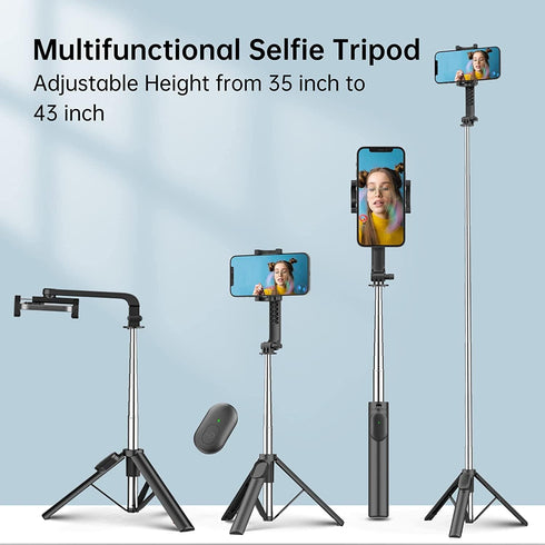 39" Selfie Stick Tripod with Remote, Cellphone Tripod Stand, 6 in 1 Wireless Bluetooth Portable Selfie Stick for iOS & Android Devices for iPhone,...