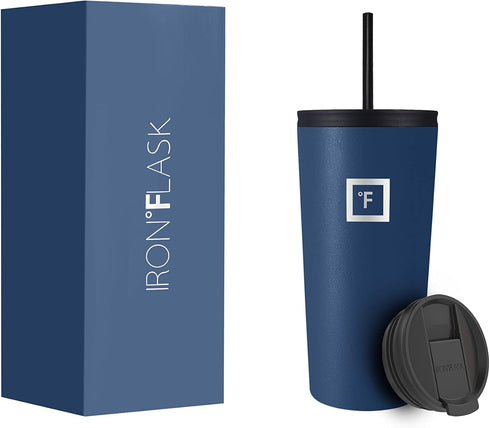 IRON °FLASK Classic Tumbler 2.0-2 Lids (Straw Flip), Vacuum Insulated Stainless Steel Water Bottle, Double Walled, Thermos Travel Mug - Twilight B...
