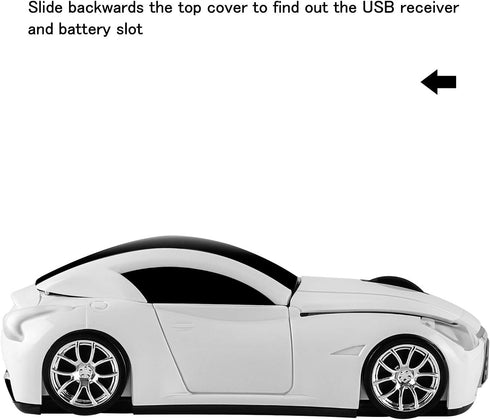 Cool Sport Car Shaped 2.4GHz Wireless Mouse Optical Cordless Mice with USB Receiver for PC Laptop Computer 1600DPI 3 Buttons White...