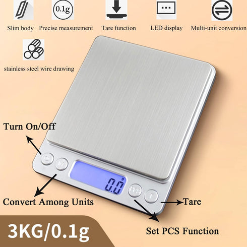 Food Scale, Kitchen Scale, Digital Scale 3000g/0.1g Pocket Jewelry Scale Grams and Ounce Scale for Cooking, Baking, Tare Function, PCS Function, L...