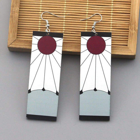 Tanjiro Cosplay Hanafuda Japanese Rising Red Sun Flag Anime Jewelry Earrings - Pair...