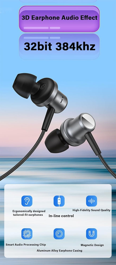 USB Type C Earphones Wired Earbuds Magnetic Bass Noise Canceling in-Ear Headsets with Microphone for iPhone 15 Pro Max iPad Pro Galaxy S23 Ultra S...