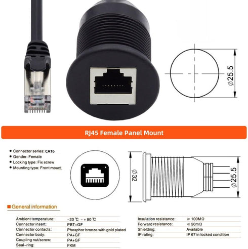 chenyang CAT6 RJ45 Flush Mount Male to Female LAN Ethernet Network Extension Cable for Car Dashboard Panel Mount Waterproof Dustproof...