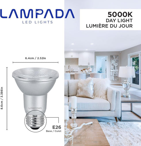 PAR20 LED Dimmable Flood Light Bulb, Dimmable Bulbs for Range Hood Lights, Ceiling Fan, Table Light, 50W Equivalent, 500 Lumens, 5000K Bright Whit...