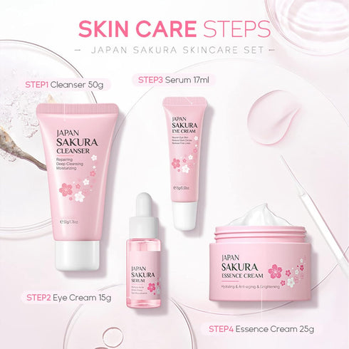Skin Care Set - Sakura Skin Care Sets & Kits - Women Gift Sets with Cleanser,Serum,Eye Cream,essence Cream - Beauty Products For Women - Skin Care...