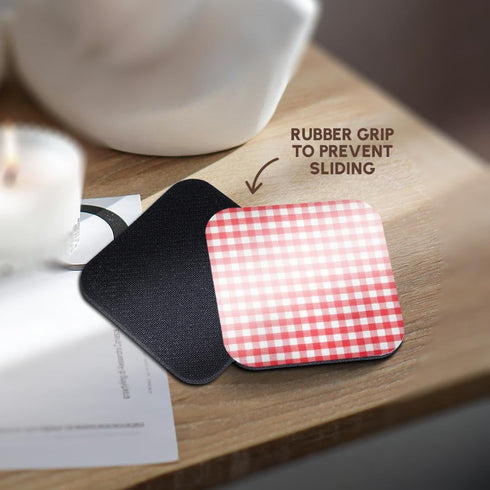 3dRose Red and White Gingham Pattern - Retro Checks Checkered Checked Rustic Italian Kitchen Dining Theme - Soft Coasters, Set of 8 (CST_113016_2)...