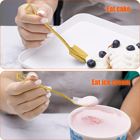 10PCS Gold Shovel Shape Spoons, Stainless Steel Tea Spoon Coffee Spoon Dessert Spoon, Mini Cute Mixing Spoon Sugar Spoon Cake Spoon Ice Cream Spoo...