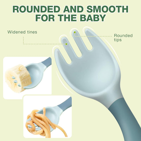 Toddler Utensils Baby Spoons and Forks Set with Case Bendable Self Feeding Training Flatware Silicone Spoon Fork for Kids Babies Children Handle T...