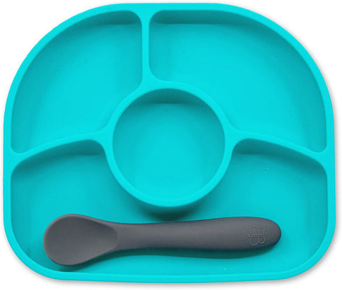 bbluev - Yuemi – Food Grade Silicone, BPA-Free, Suction Plate, Microwave & Dishwasher Safe, Anti-Spill Plate & Spoon Set w/Baby Utensils - for Bab...