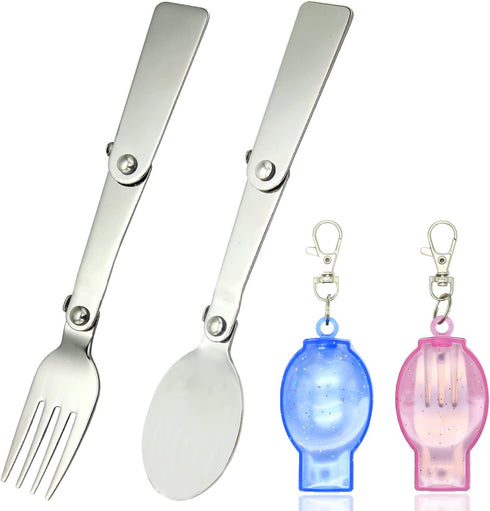Folding Spoon And Fork Folding Fork Folding Spoon Foldable Fork And Spoon Set With Case Travel Forks Spoons For Camping Picnic 2PCS...