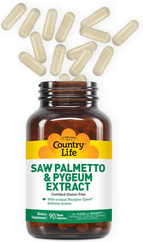 Country Life Saw Palmetto & Pygeum Extract - Prostate Health Supplement for Men's Health - Promotes Healthy Urinary Tract Function, 90 Capsules...