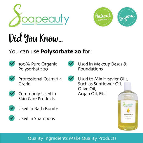 Soapeauty POLYSORBATE 20 T-MAZ 20, TWEEN 20 | 100% Pure Cosmetic Grade Solubilizer Surfactant & Emulsifier | (2 oz)...