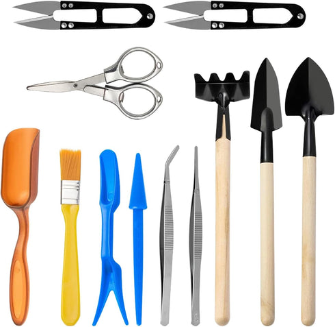 Andiker Mini Garden Tool Set, 12pcs Portable Gardening Hand Tools Set, Multiple Miniature Succulent Tools Set Easy to Carry for Seedlings, Bonsai,...
