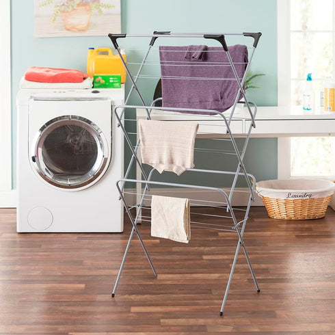 Home Basics Metal Clothes Rack for Hanging Clothes (Silver) 3 Tier Portable Clothes Rack for Swimsuits, Towels, Shirts, Pants, and Accessories | F...