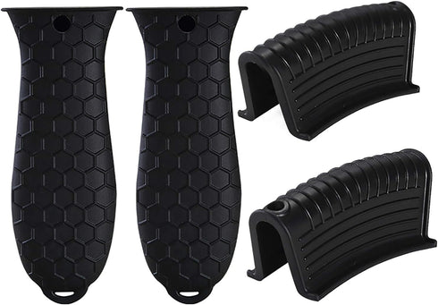 4 pcs Silicone Hot Handle Cover, Assist Pan Holder for Cast Iron Skillets and Traditional Pots - Black...