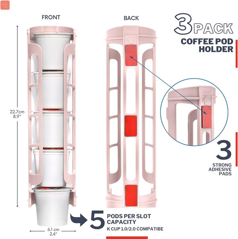 STORAGENIE Coffee Pod Holder for Keurig K-cup, Side Mount K Cup Storage, Perfect for Small Counters(Pink)...