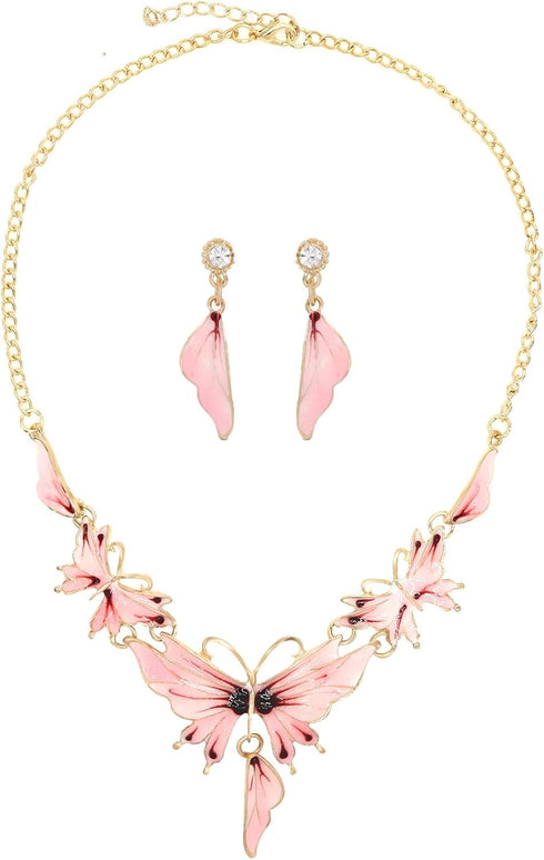 HSQYJ Fashion Color Enamel Crystal Leaf Statement Jewelry Set Elegant Floral Plant Rhinestone Pendant Necklace and Dangle Earrings for Women Gifts...