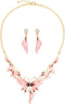 HSQYJ Fashion Color Enamel Crystal Leaf Statement Jewelry Set Elegant Floral Plant Rhinestone Pendant Necklace and Dangle Earrings for Women Gifts...