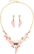 HSQYJ Fashion Color Enamel Crystal Leaf Statement Jewelry Set Elegant Floral Plant Rhinestone Pendant Necklace and Dangle Earrings for Women Gifts...